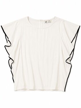 Zara White Short Sleeve Ruffle Top with Black Trim